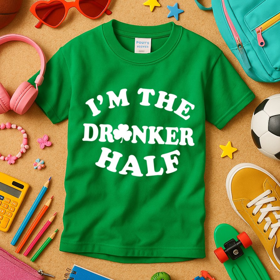 I'm The Drunker Half Irish Shamrock St. Patrick's Day Kids T-Shirt