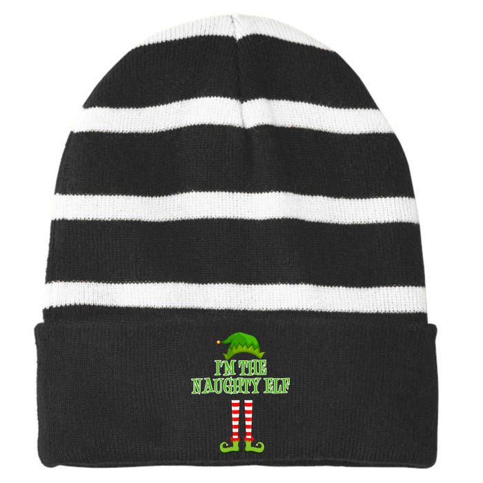 I'm The Naughty Elf Matching Family Christmas Striped Beanie with Solid Band