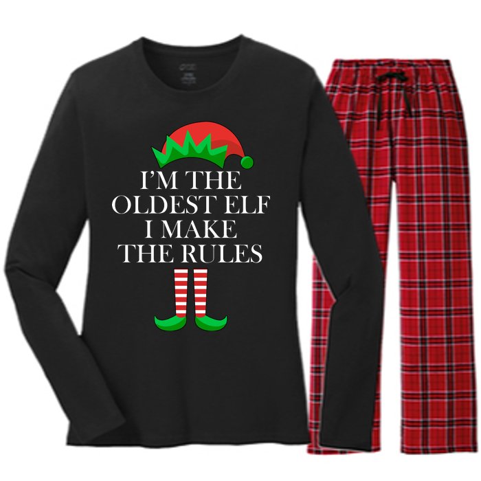 I'm The Oldest Elf I Make The Rules Matching Christmas Women's Long Sleeve Flannel Pajama Set 