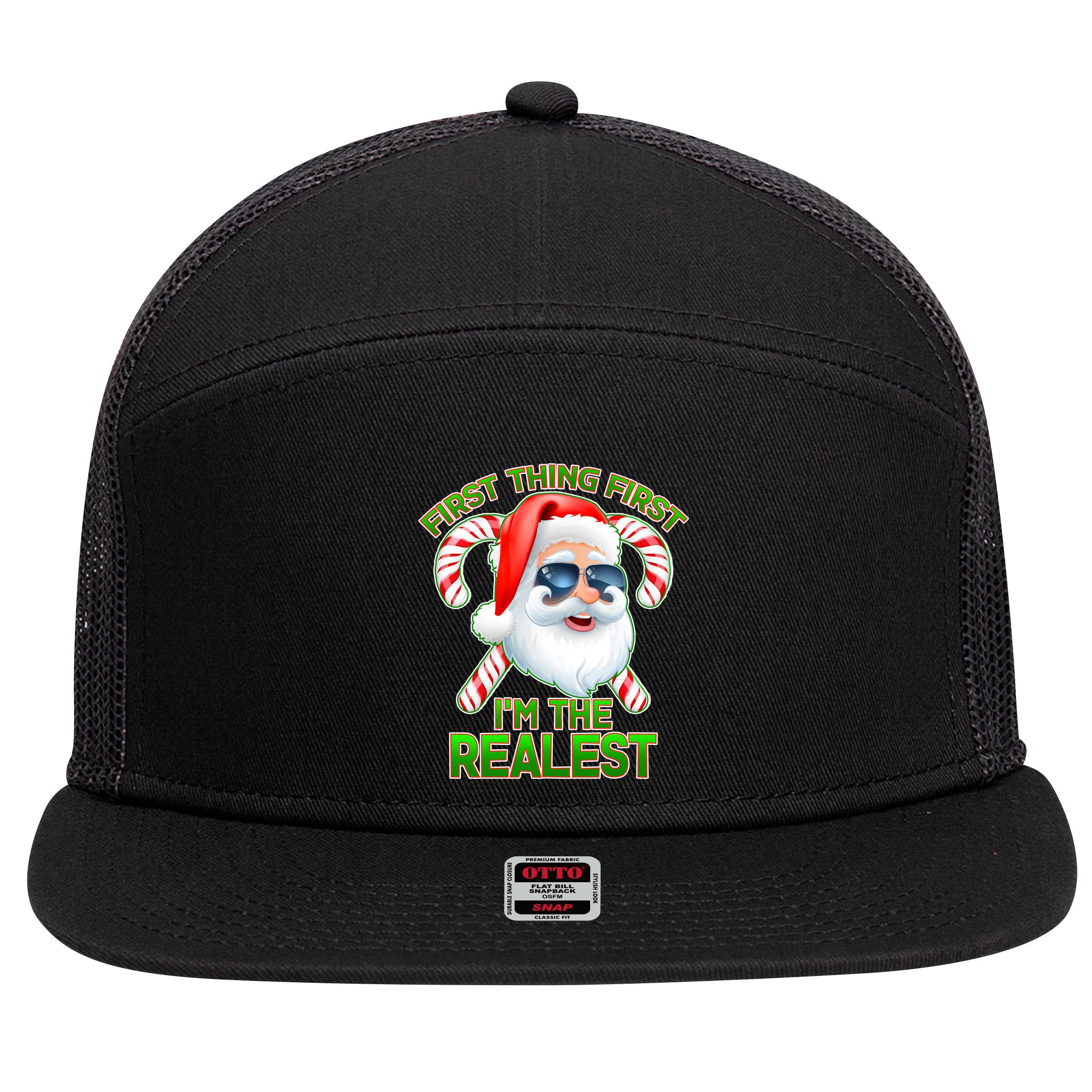 I'm The Realest Santa Claus Christmas Candy 7 Panel Mesh Trucker Snapback Hat