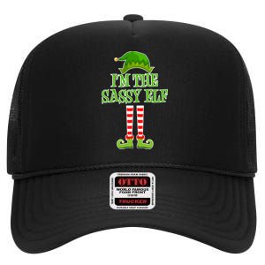 I'm The Sassy Elf Matching Family Christmas High Crown Mesh Back Trucker Hat