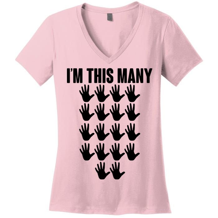 I'm This Many - 90th Birthday Women's V-Neck T-Shirt