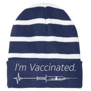 I'm Vaccinated Shot Striped Beanie with Solid Band