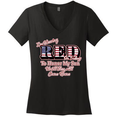 I'm Wearing Red On Fridays Until They All Come Home Women's V-Neck T-Shirt