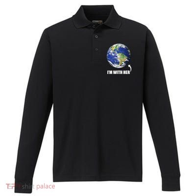 I'm With Her Earth Globe Photo March For Science Performance Long Sleeve Polo