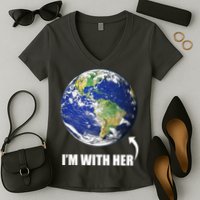 I'm With Her Earth Globe Photo March For Science Women's V-Neck T-Shirt