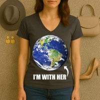 I'm With Her Earth Globe Photo March For Science Women's V-Neck T-Shirt