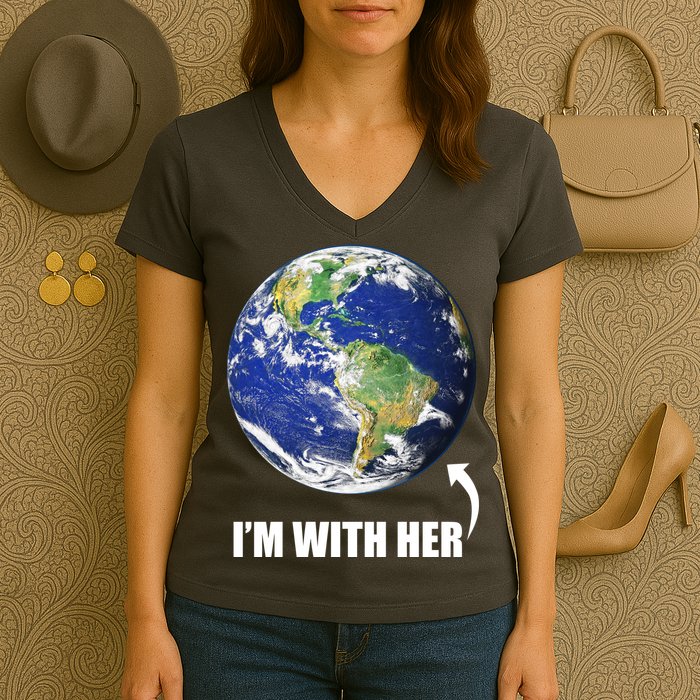 I'm With Her Earth Globe Photo March For Science Women's V-Neck T-Shirt