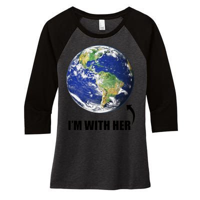 I'm With Her Earth Globe Photo March For Science Women's Tri-Blend 3/4-Sleeve Raglan Shirt