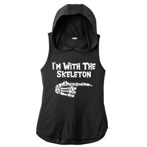 I'm With The Skeleton Funny Halloween Ladies PosiCharge Tri-Blend Wicking Draft Hoodie Tank