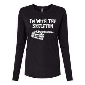 I'm With The Skeleton Funny Halloween Womens Cotton Relaxed Long Sleeve T-Shirt