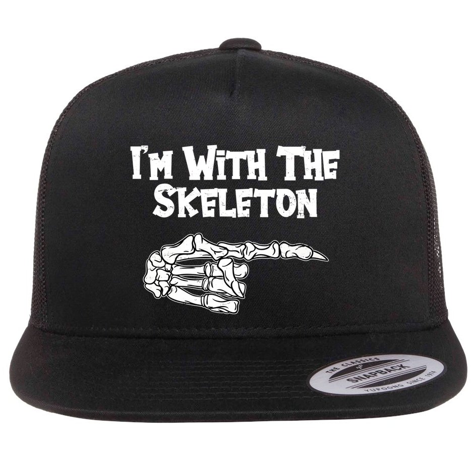 I'm With The Skeleton Funny Halloween Flat Bill Trucker Hat