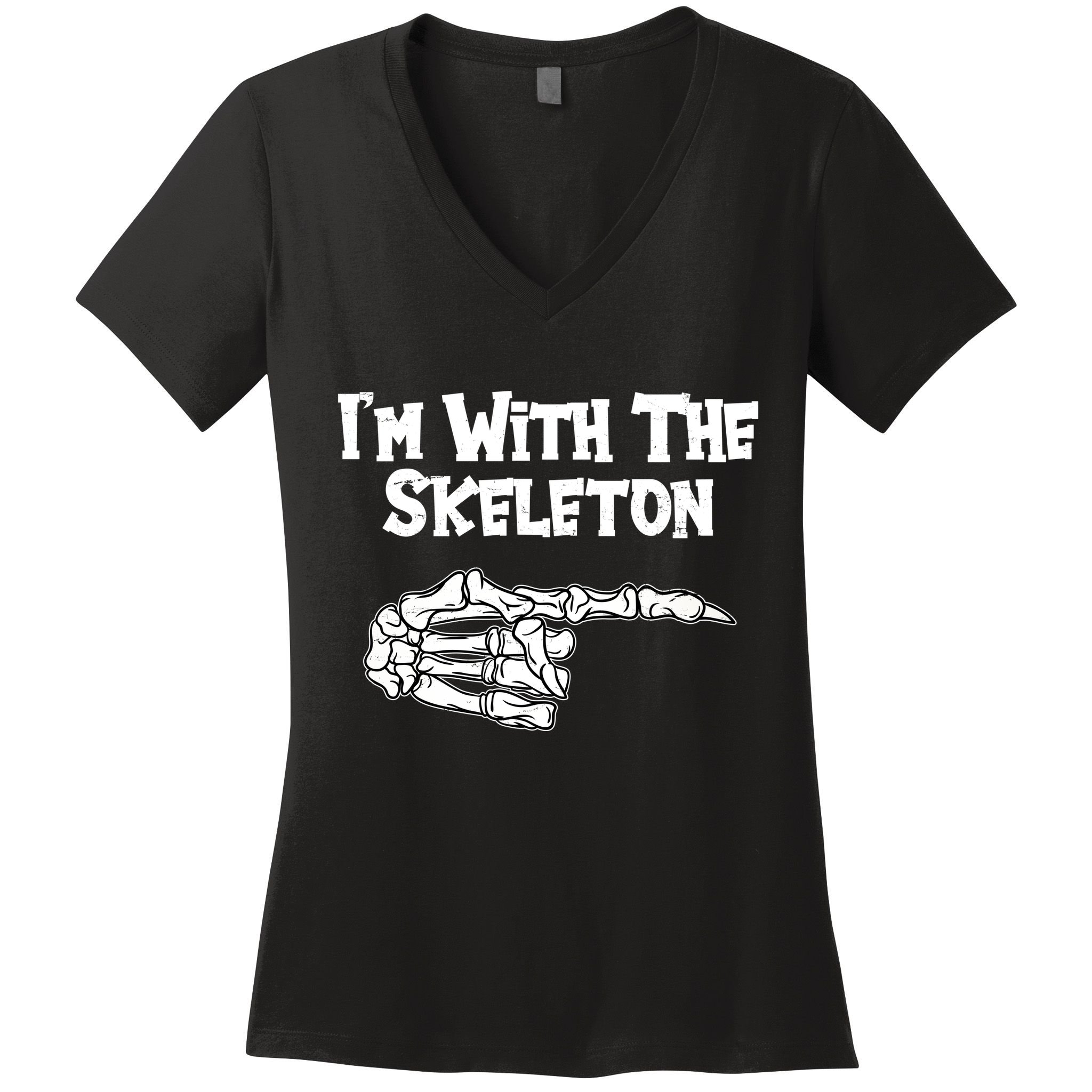 I'm With The Skeleton Funny Halloween Women's V-Neck T-Shirt