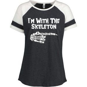 I'm With The Skeleton Funny Halloween Enza Ladies Jersey Colorblock Tee