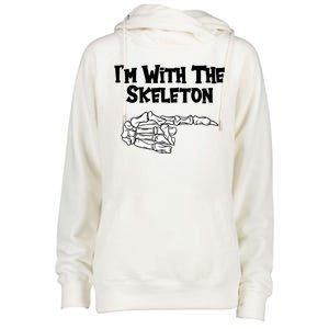 I'm With The Skeleton Funny Halloween Womens Funnel Neck Pullover Hood