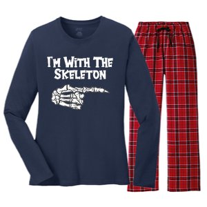 I'm With The Skeleton Funny Halloween Women's Long Sleeve Flannel Pajama Set 