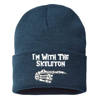 I'm With The Skeleton Funny Halloween Sustainable Knit Beanie