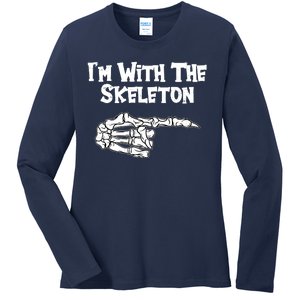 I'm With The Skeleton Funny Halloween Ladies Long Sleeve Shirt