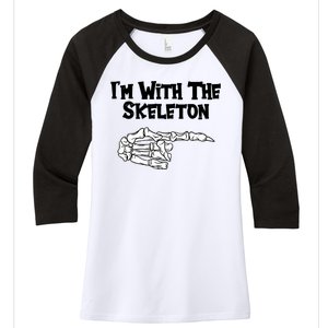 I'm With The Skeleton Funny Halloween Women's Tri-Blend 3/4-Sleeve Raglan Shirt