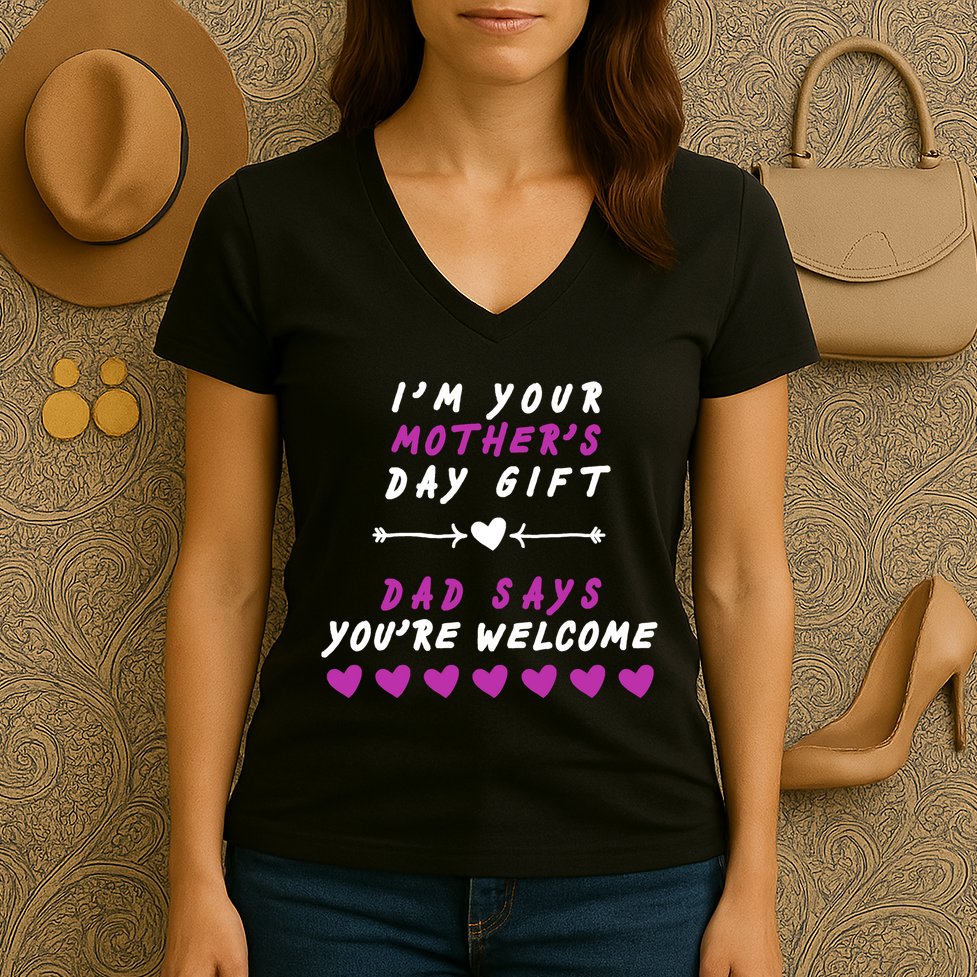 i'm Your Mothers Day Gift Dad Says Your Welcome Women's V-Neck T-Shirt