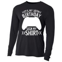 It's My 10th Birthday Sign My 10 Years Old Boy Gamer Cooling Performance Long Sleeve Crew