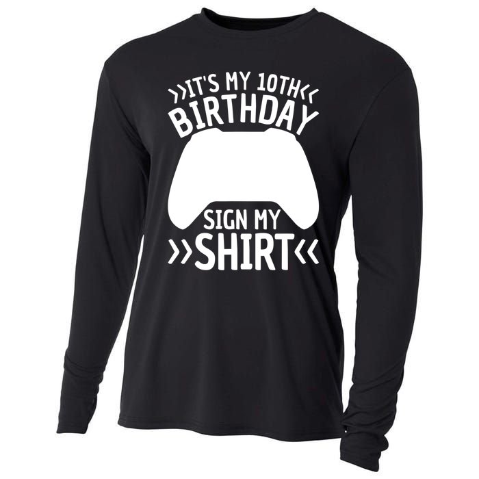 It's My 10th Birthday Sign My 10 Years Old Boy Gamer Cooling Performance Long Sleeve Crew