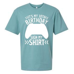 It's My 10th Birthday Sign My 10 Years Old Boy Gamer Sueded Cloud Jersey T-Shirt