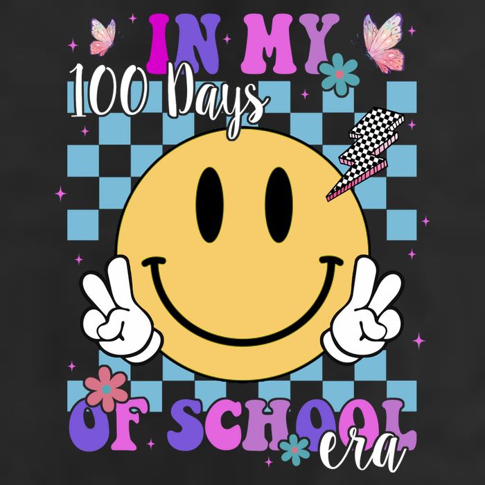 In My 100 Days Of School Era Retro Groovy Smile 7 Panel Mesh Trucker Snapback Hat