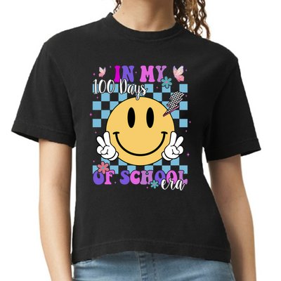 In My 100 Days Of School Era Retro Groovy Smile Comfort Colors Boxy T-Shirt