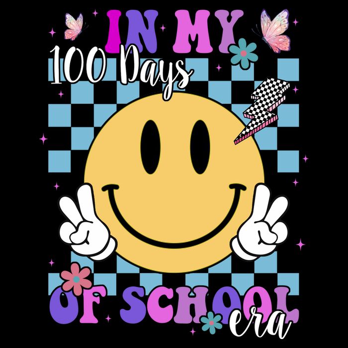 In My 100 Days Of School Era Retro Groovy Smile Drawstring Bag