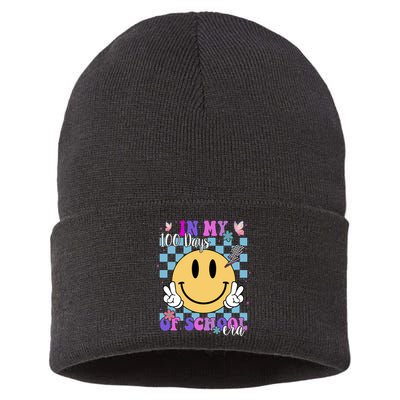 In My 100 Days Of School Era Retro Groovy Smile Sustainable Knit Beanie