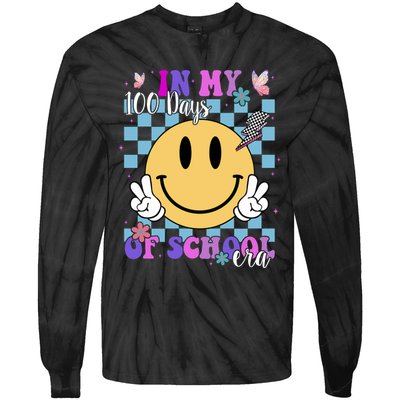 In My 100 Days Of School Era Retro Groovy Smile Tie-Dye Long Sleeve Shirt