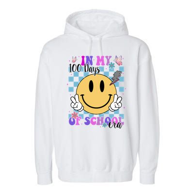 In My 100 Days Of School Era Retro Groovy Smile Garment-Dyed Fleece Hoodie