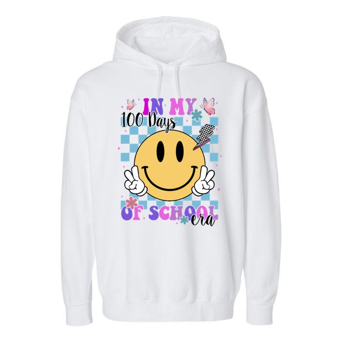 In My 100 Days Of School Era Retro Groovy Smile Garment-Dyed Fleece Hoodie