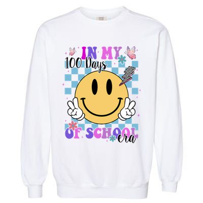 In My 100 Days Of School Era Retro Groovy Smile Garment-Dyed Sweatshirt