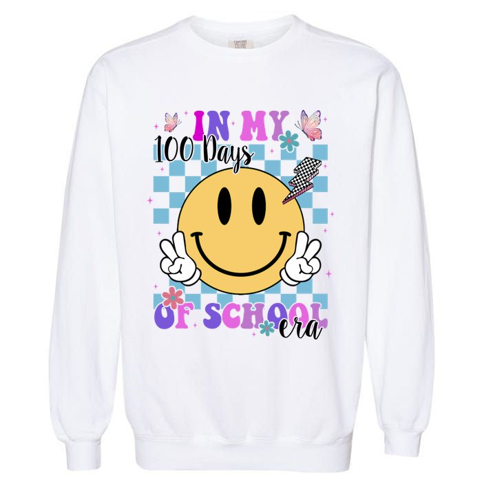 In My 100 Days Of School Era Retro Groovy Smile Garment-Dyed Sweatshirt
