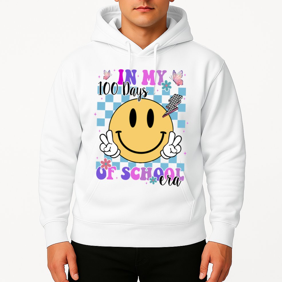 In My 100 Days Of School Era Retro Groovy Smile Hoodie