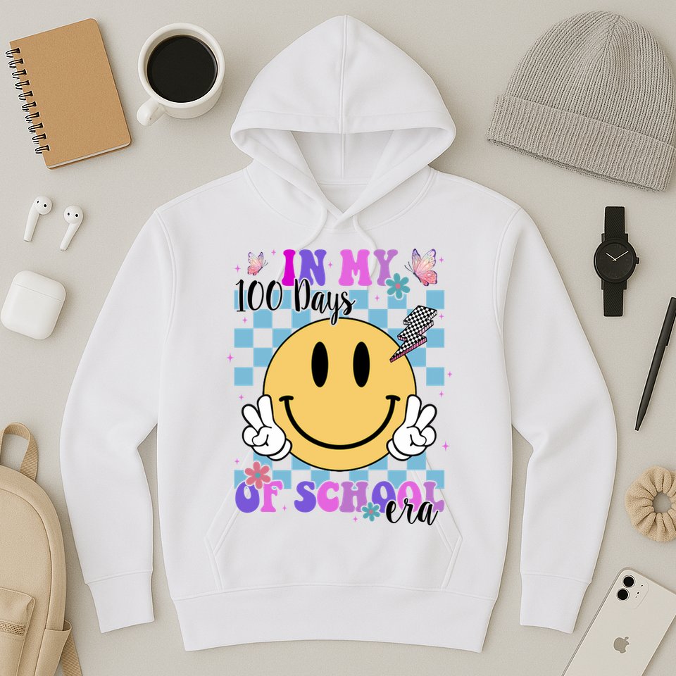 In My 100 Days Of School Era Retro Groovy Smile Hoodie