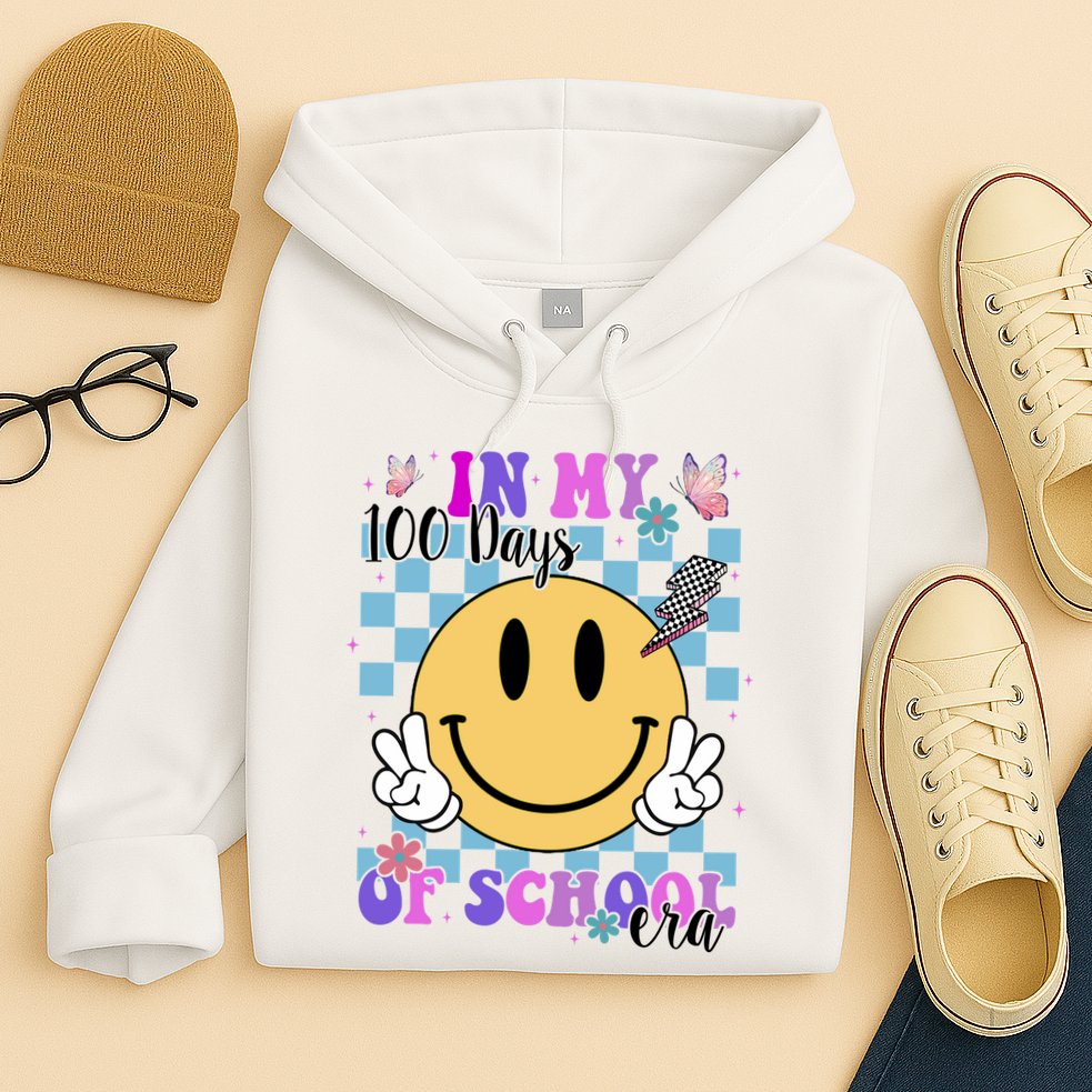 In My 100 Days Of School Era Retro Groovy Smile Hoodie