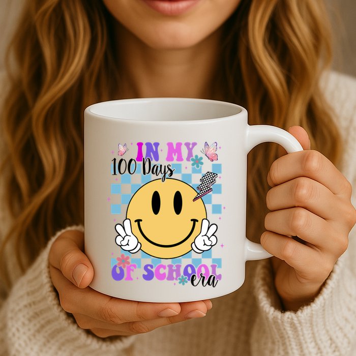 In My 100 Days Of School Era Retro Groovy Smile Mug