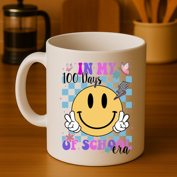 In My 100 Days Of School Era Retro Groovy Smile Mug