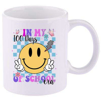 In My 100 Days Of School Era Retro Groovy Smile 11oz C Handle Ceramic Mug