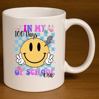 In My 100 Days Of School Era Retro Groovy Smile 11oz C Handle Ceramic Mug