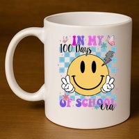 In My 100 Days Of School Era Retro Groovy Smile 11oz C Handle Ceramic Mug