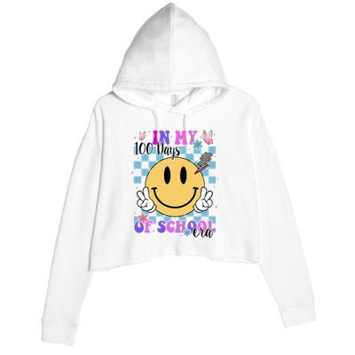 In My 100 Days Of School Era Retro Groovy Smile Crop Fleece Hoodie