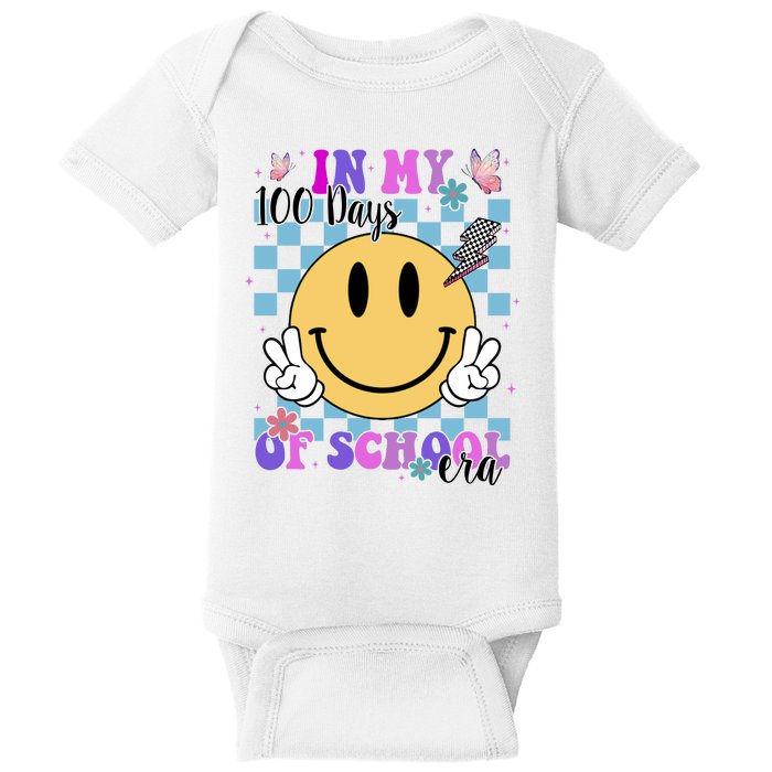 In My 100 Days Of School Era Retro Groovy Smile Baby Bodysuit