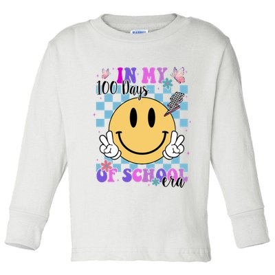 In My 100 Days Of School Era Retro Groovy Smile Toddler Long Sleeve Shirt