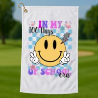 In My 100 Days Of School Era Retro Groovy Smile Golf Towel