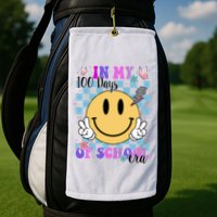 In My 100 Days Of School Era Retro Groovy Smile Golf Towel