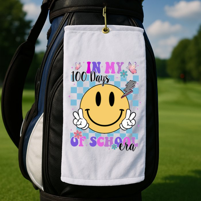 In My 100 Days Of School Era Retro Groovy Smile Golf Towel